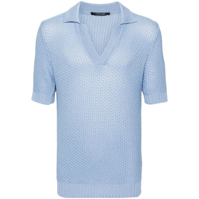 Tagliatore Short-sleeve Cotton Polo Shirt In Blue
