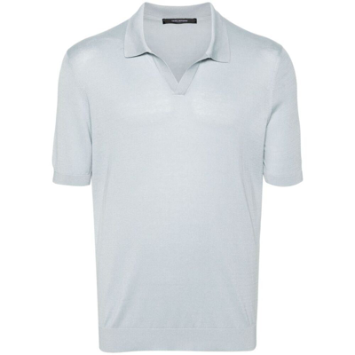 Tagliatore Short-sleeve Silk Polo Shirt In Blue