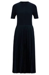 Hugo Boss Short-sleeved Dress With Knitted Top And Plissé Skirt In Blue