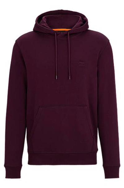 Hugo Boss Cotton-terry Hoodie With Logo Patch In Purple