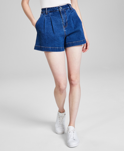 And Now This Women's High Rise Pleat-front Denim Shorts, Created For Macy's In Mallory