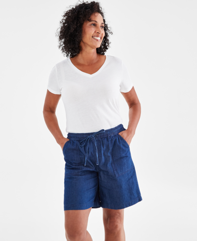 Style & Co Women's Chambray Drawstring Pull-on Shorts, Regular & Petite, Created For Macy's In Dark Chambray