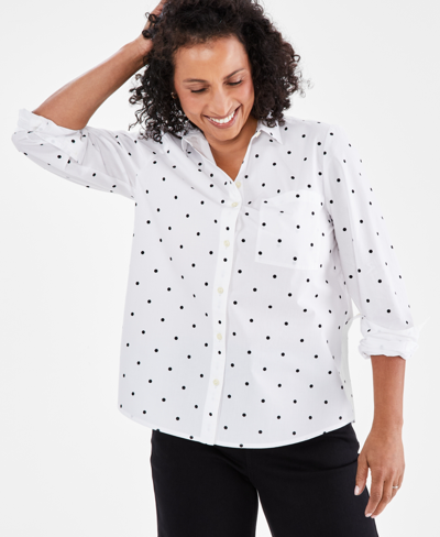 Style & Co Petite Printed Perfect Shirt, Created For Macy's In Dot White
