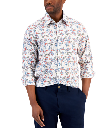 Club Room Men's Lance Regular-fit Stretch Floral-print Button-down Shirt, Created For Macy's In Navy Blue
