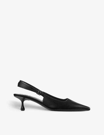 JIMMY CHOO WOMENS BLACK AMEL 50 SLINGBACK LEATHER HEELED COURTS EUR 34 / 1 UK