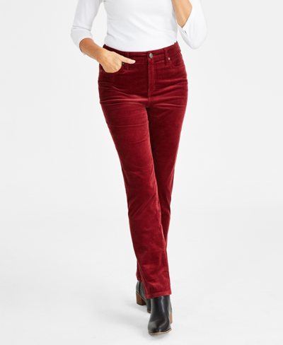 Style & Co Women's High-rise Straight-leg Corduroy Pants, Created For Macy's In Scarlet Crush