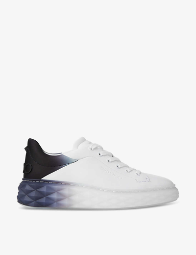 JIMMY CHOO JIMMY CHOO WOMENS V WHITE/BLACK MIX DIAMOND MAXI LOGO-EMBOSSED LEATHER AND WOVEN LOW-TOP TRAINERS