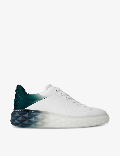 Jimmy Choo Diamond Maxi Logo-embossed Leather And Woven Low-top Trainers In White/green