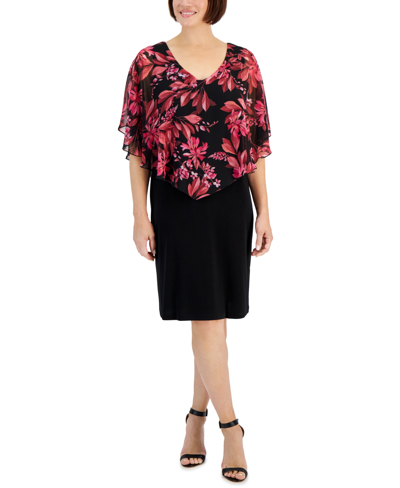 Connected Women's Floral Chiffon Cape-overlay Sheath Dress In Dkf