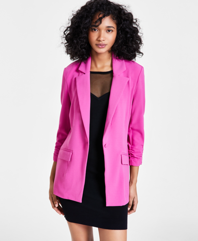 Bar Iii Women's Ruched-sleeve Blazer, Created For Macy's In Pink Orchid