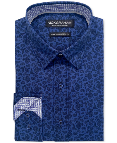 Nick Graham Men's Slim-fit Twin Pine Paisley Dress Shirt In Black,blue