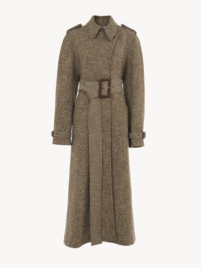 Chloé Belted Trench Coat Multicolor Size 6 100% Wool, Horn Bubalus Bubalis, Farmed, Coo India In Multicolore