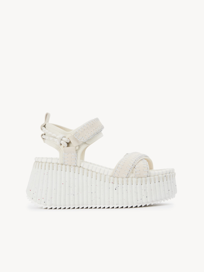 Chloé Sandales Compensées Nama Femme Blanc Taille 39 100% Cuir De Veau In White