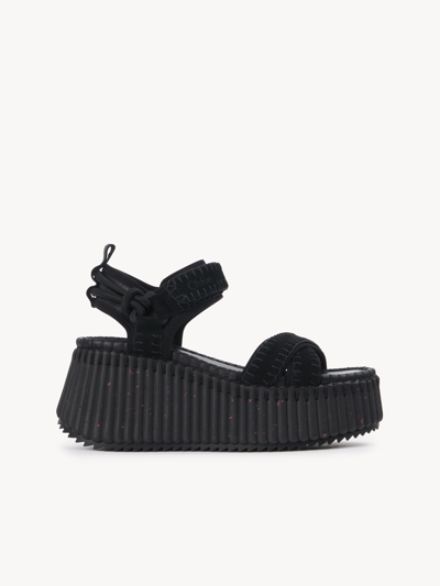 Chloé Nama Stitch Ankle-strap Flatform Sandals In Noir