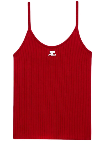 Courrèges Ribbed-knit Ribbed Tank-top In Rosso