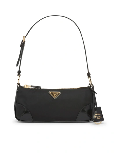 Prada Re-edition 2002 Shoulder Bag In Re-nylon And Brushed Leather In Black