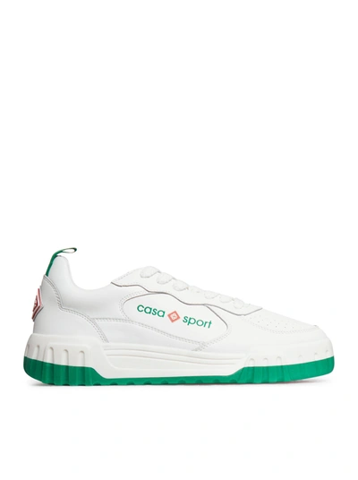 Casablanca Tennis Court Sneakers In White Leather In White,green