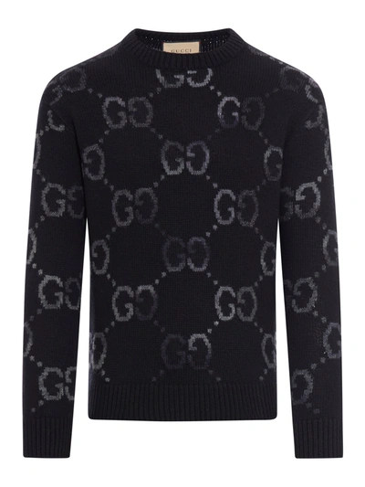 Gucci Interlocking Gg Jacquard Wool Sweater In Black
