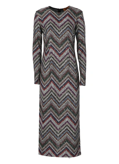 Missoni Zigzag Sequin-embellished Midi Dress In Grey