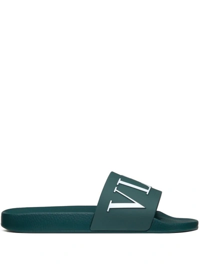 Valentino Garavani Vltn Embossed Slide Sandals In Green