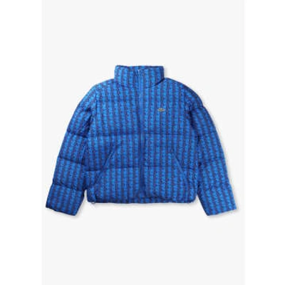 Lacoste Womens Building Logo Puffer Jacket In Hilo Zin In Blue