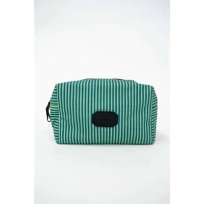 Damson Madder Wash Bag In Green And Blue Stripes