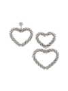 KENNETH JAY LANE WOMEN'S SILVERTONE & CRYSTAL MISMATCHED OPEN HEART EARRINGS