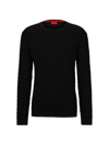 Hugo Crew-neck Sweater In Cotton With Woven Structure In Black