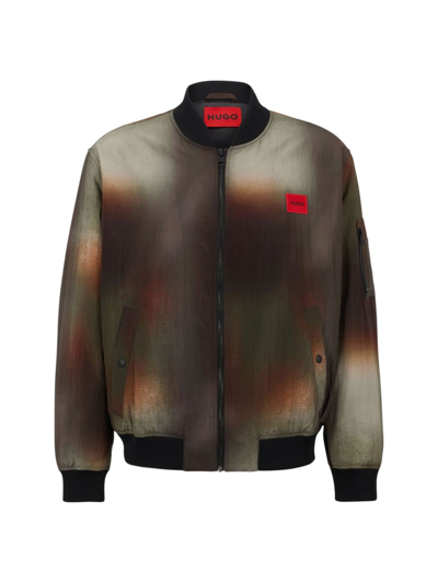 Hugo Oversized-fit Padded Bomber Jacket With Camouflage Print In Patterned