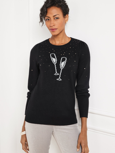 Talbots Puff Sleeve Crewneck Sweater Pullover - Sparkling Champagne - Black - 3x