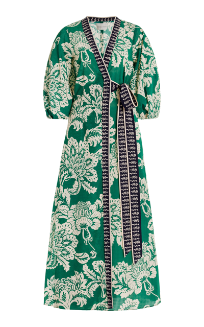 Cara Cara Rosewood Silk Dress In Flora Stamp Green