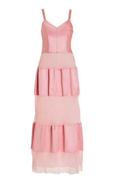 Marina Moscone Satin & Chiffon Bustier Maxi Dress In Pink