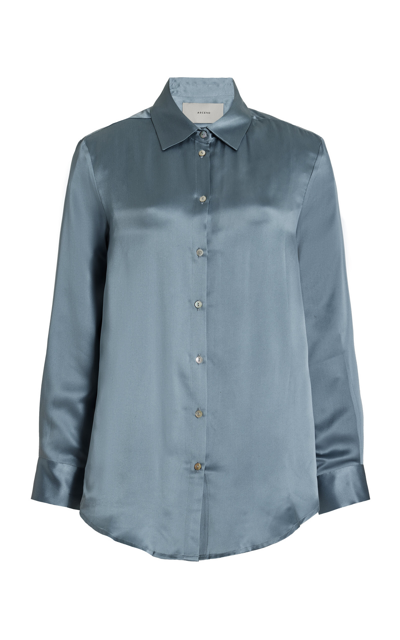 Asceno The London Silk Pj Top In Blue