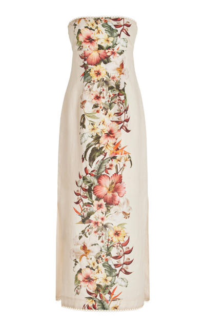 Zimmermann Lexi Strapless Linen Column Dress In White