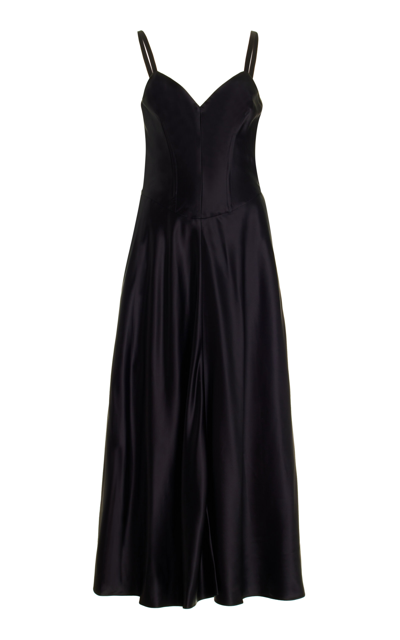Marina Moscone Satin Midi Swing Dress In Black