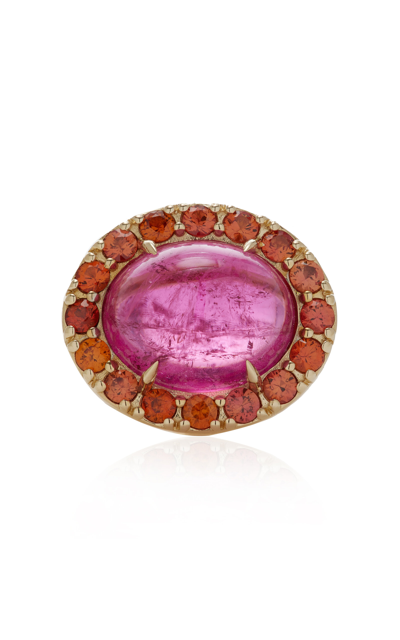 M.spalten Dolly 14k Yellow Gold Tourmaline And Sapphire Ring In Pink