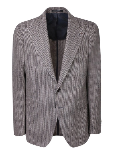 Tagliatore Herringbone Beige/black Jacket In Grey