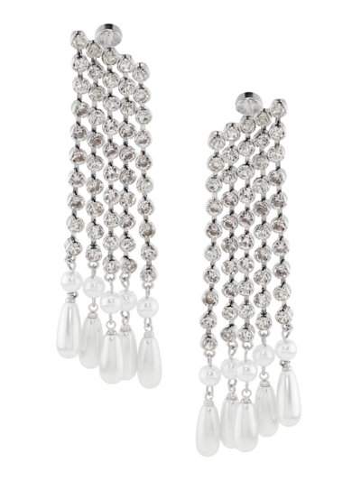Kenneth Jay Lane Women's Silvertone, Imitation Pearl & Crystal Waterfall Earrings