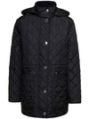 BURBERRY BLACK LONG DOWN JACKET WITH QUILTED TEXTURE AND BUTTON FASTENING IN NYLON