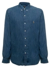 POLO RALPH LAUREN BLUE SLIM SHIRT WITH LOGO EMBROIDERY IN COTTON DENIM