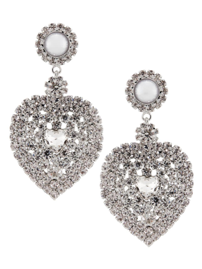Kenneth Jay Lane Women's Silvertone, Imitation Pearl & Crystal Heart Drop Earrings