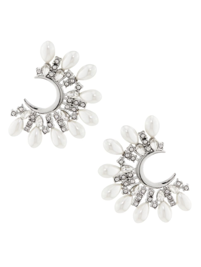 Kenneth Jay Lane Women's Silvertone, Imitation Pearl & Crystal C-shaped Earrings