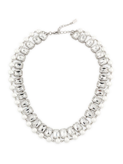 Kenneth Jay Lane Women's Silvertone, Imitation Pearl & Crystal Two-row Necklace