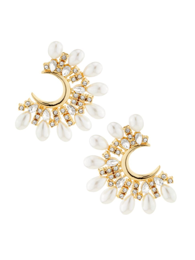 Kenneth Jay Lane Women's Goldtone, Imitation Pearl & Crystal C-shaped Earrings