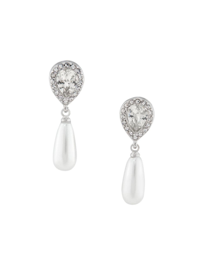 Kenneth Jay Lane Women's Silvertone, Imitation Pearl & Crystal Teardrop Earrings