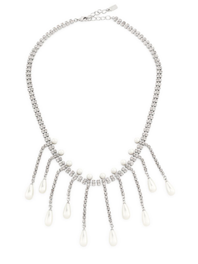 Kenneth Jay Lane Women's Silvertone, Imitation Pearl & Crystal Fringe Necklace