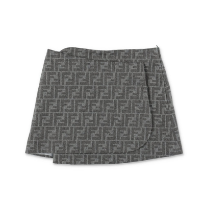 Fendi Kids Allover Ff Logo Flannel Skirt In Grey