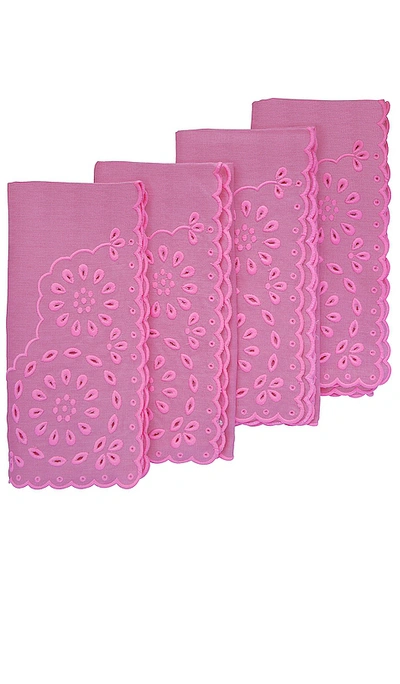 Chefanie Pink Eyelet Dinner Napkins Set Of 4 In N,a