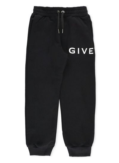 Givenchy Kids Logo Printed Drawstring Track Pants In Black