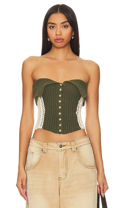 Jaded London Knit Strapless Corset Top In Olive, Women's At Urban Outfitters